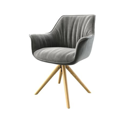 DELIFE Otočná židle Keila-Flex s područkou šedý samet dřevěná podnož zaoblená