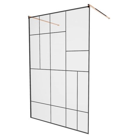 MEXEN/S KIOTO samostatně stojící sprchová zástěna 120 x 200, transparent/černá vzor 8 mm, růžové