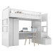 BAMI Bílá vyvýšená postel SIMONE s úložnými schody, skříní, psacím stolem a policí 90x200 cm Zvo