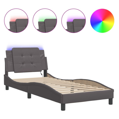 vidaXL Rám postele s LED bez matrace Zadar šedý 90 x 200 cm