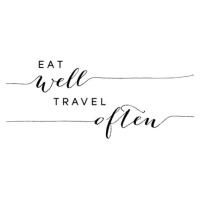 Ilustrace Eat well travel often typography art, Blursbyai, 26.7 × 40 cm