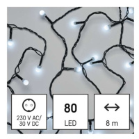 Vánoční osvětlení EMOS D5AC06 ZY2027 80LED řetěz 8m kuličky studená bílá 8 programů svícení