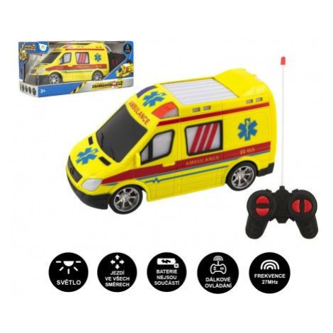 Auto RC ambulance plast 20cm na dálkové ovládání 27MHz na baterie se světlem v krabici 28x13x11c Teddies