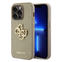 Pouzdro Guess PU Perforated 4G Glitter Metal Logo zadní kryt Apple iPhone 15 PRO Gold