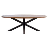 Estila Industriální oválný jídelní stůl Delia z akáciového dřeva hnědé barvy as černýma zkřížený