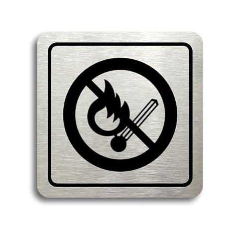 Accept Piktogram "zákaz vstupu s otevřeným plamenem" (80 × 80 mm) (stříbrná tabulka - černý tisk