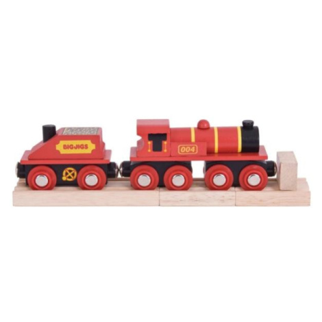 Bigjigs Rail Červená lokomotiva s tendrem + 3 koleje