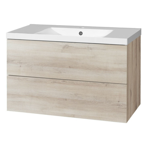 Mereo Aira, koupelnová skříňka s umyvadlem z litého mramoru 101 cm, dub Kronberg CN722M