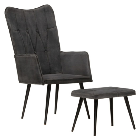 vidaXL Křeslo ušák s podnožkou černá vintage plátno