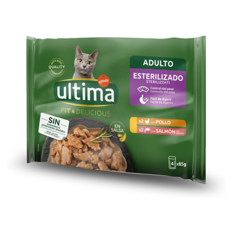 Ultima Cat kapsičky, 48 x 85 g, 38 + 10 zdarma! - Sterilised kuřecí a losos Affinity Ultima
