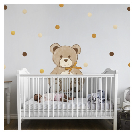 Nálepka na zeď - Medvídek s mašličkou Velikost: XL, barva mašličky: zlatá Yokodesign