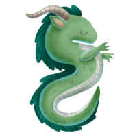 Ilustrace Bright green dragons with horn and, Ilona Myronenko, (40 x 40 cm)