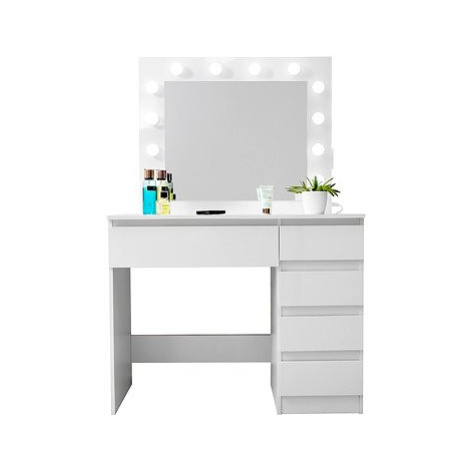 Aga Toaletní stolek MRDT06 se zrcadlem, osvětlením a el. zásuvkou, lesklý bílý