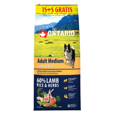 Ontario Adult Medium Lamb & Rice 15+5kg zdarma