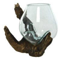 Váza atyp podstavec z kořene sklo/dřevo 10cm