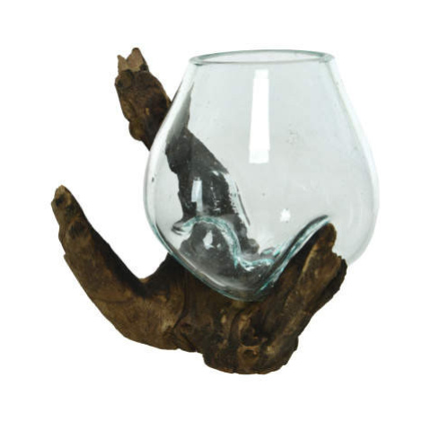 Váza atyp podstavec z kořene sklo/dřevo 10cm Kaemingk