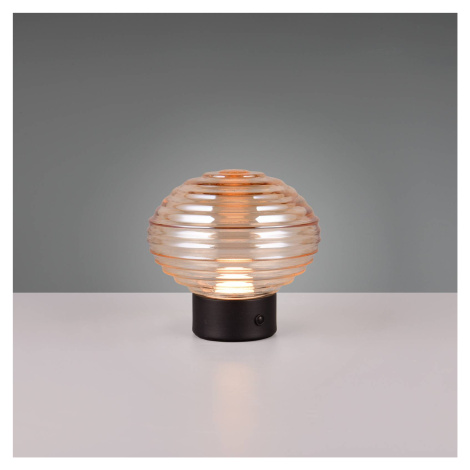 Reality Leuchten Nabíjecí stolní lampa Earl LED, černá/jantarová, výška 14,5 cm, sklo
