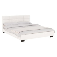 Manželská postel s roštem, 160x200, bílá textilní kůže, MIKEL