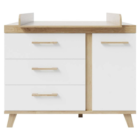 Bílá dětská komoda v dekoru dubu s přebalovacím pultem 118x103x78 cm Smile – Roba