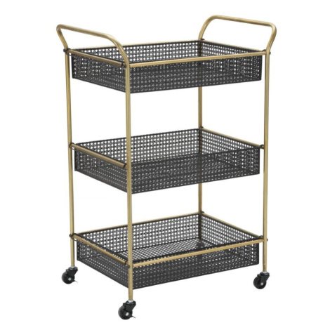 Estila Art deco obdélníkový kovový zlato černý servírovací vozík Zero na kolečkách se třemi úlož