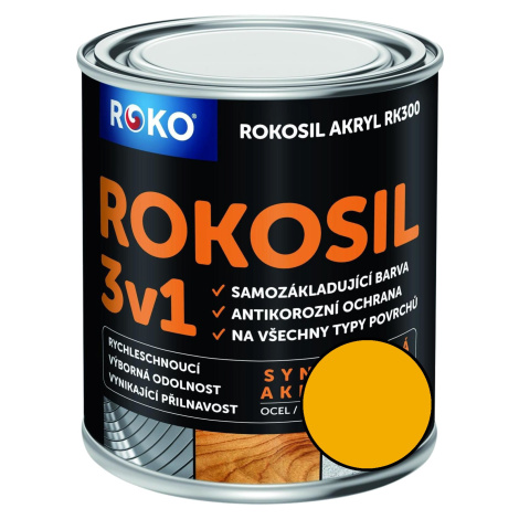 Barva samozákladující Rokosil akryl 3v1 RK 300 6200 žlutá světlá, 0,6 l ROKOSPOL