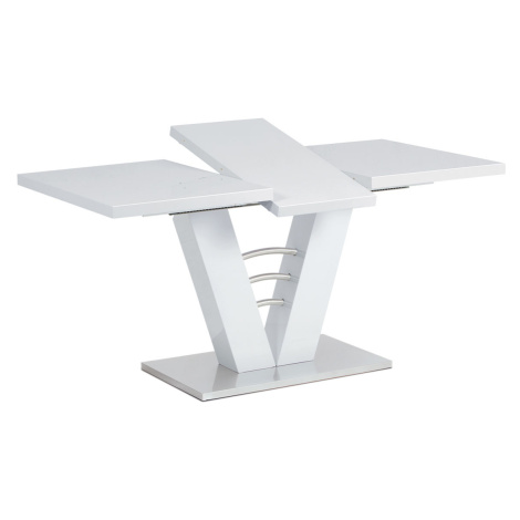 Rozkládací jídelní stůl 120+40x80 cm, bílý lesk / broušený nerez Autronic