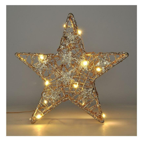 vánoční hvězda glitter, zlatá, kovová, 14x LED, 2x AA Donoci