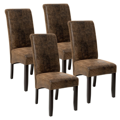 tectake 403494 4 jídelní židle ergonomické, masivní dřevo - vintage hnědá - vintage hnědá