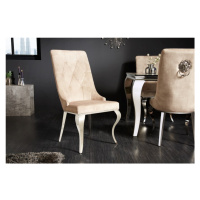 Estila Exkluzivní moderní jídelní židle Glamour se sametovým béžovým čalouněním a stříbrnými chr