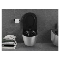 MEXEN Lena Závěsná WC mísa včetně sedátka s slow-slim, duroplast, černá mat / stríbrný vzor 3022