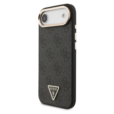 Zadní kryt Guess PU Leather 4G Strass Triangle Logo Gold Frame MagSafe pro Apple iPhone Air, čer