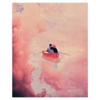 Ilustrace Pink sailing, spacerocket art, (30 x 40 cm)