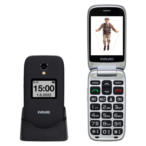 EVOLVEO EasyPhone FS, vyklápěcí mobilní telefon 2.8" pro seniory s nabíjecím stojánkem (černá ba