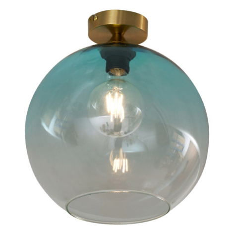 Art Deco stropní svítidlo mosazné s modrým sklem - Sandra QAZQA