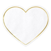 Ubrousky bílé srdce Srdce se zlatým lemováním 20 ks