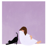 Ilustrace Girl and Cat, Bea Muller, (30 x 40 cm)