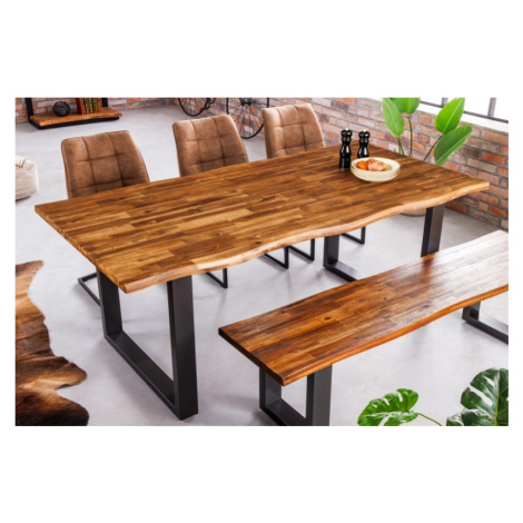 Estila Industriální hnědý obdélníkový jídelní stůl Marron Miel z masivního dřeva v provedení pří