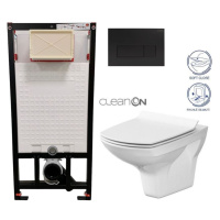 DEANTE Podomítkový rám, pro závěsné WC mísy + SLIM tlačítko černé + WC CERSANIT CLEANON CARINA +