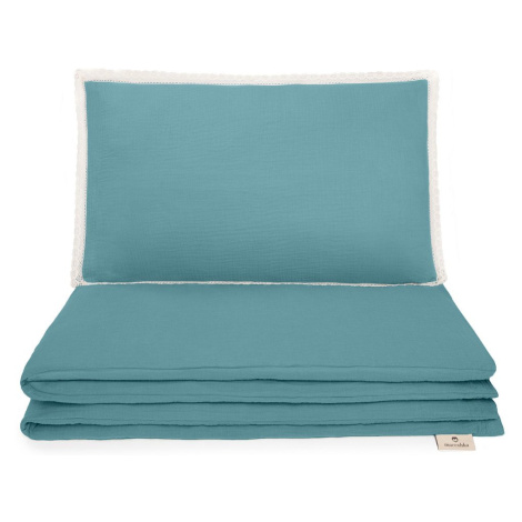 Maceshka Mušelínové povlečení Nature s ozdobným okrajem - eucalyptus,polštářek krajka