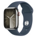 Apple Watch Series 9 Cellular 41mm Stříbrná ocel s bouřkově modrým sportovním řemínkem S/M Stříb