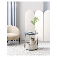 Kulatý odkládací stolek s textilním košem šedý béžový