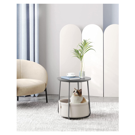 Kulatý odkládací stolek s textilním košem šedý béžový VASAGLE