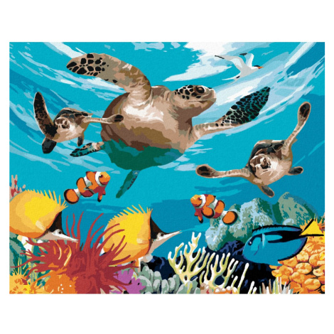 Malování podle čísel - ŽELVY A BAREVNÝ OCEÁN (HOWARD ROBINSON) Rozměr: 80x100 cm, Rámování: vypn