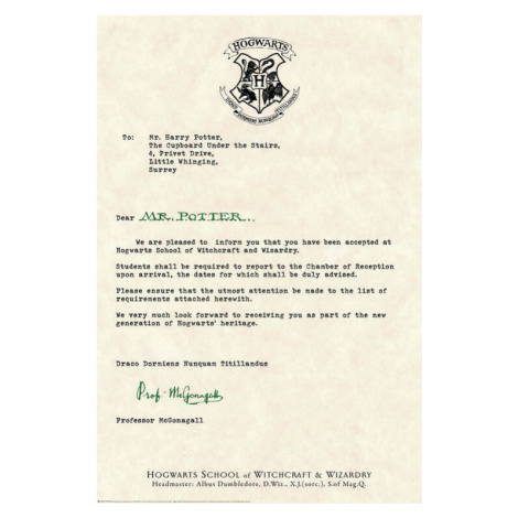 Umělecký tisk Harry Potter - Acceptance Letter, 26.7 × 40 cm