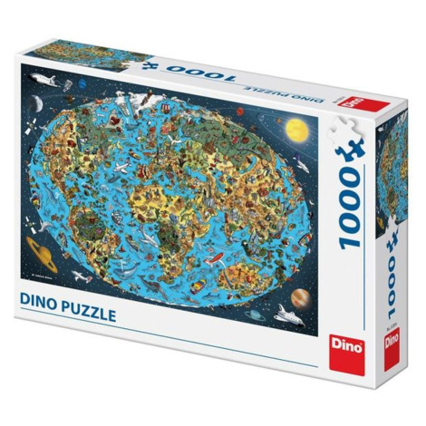 Puzzle 1000 Kreslená mapa světa Dino