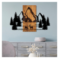 Nástěnná dekorace 88x57 cm hory dřevo/kov