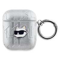 Karl Lagerfeld PU Embossed Choupette Head Pouzdro pro AirPods 1/2 Silver