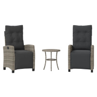 vidaXL 3dílný bistro set s poduškami šedý polyratan