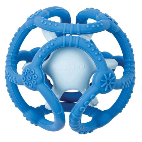 NATTOU Kousátko silikonové míč 2v1 bez BPA 10 cm modrá