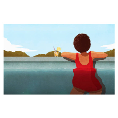 Ilustrace Woman relaxing in swimming pool with cocktail, Malte Mueller, (40 x 24.6 cm)